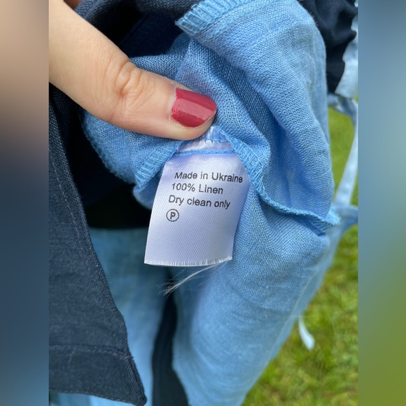 March 11 Eleven women’s 100% linen dress‎ LARGE patchwork blue peasant lagenlook - Picture 16 of 16